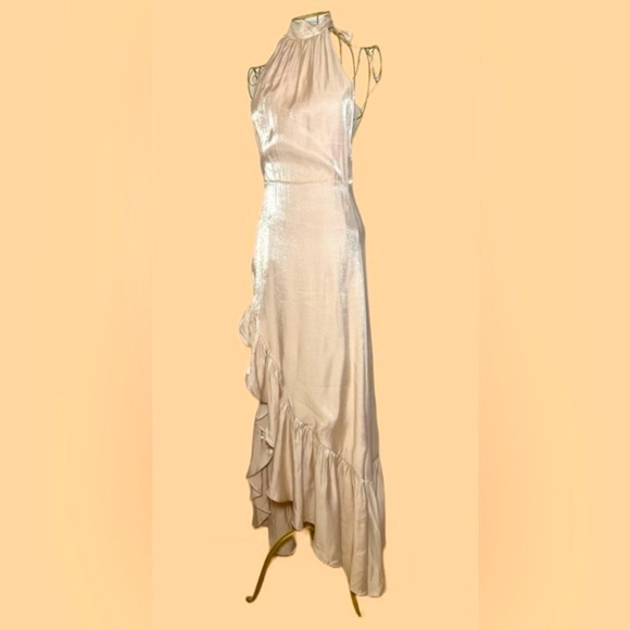 NWT XIX Palms Hawaiian Apricot Flowy Halter Ruffled Dress, Leg Slit & Low Back S - Picture 11 of 16